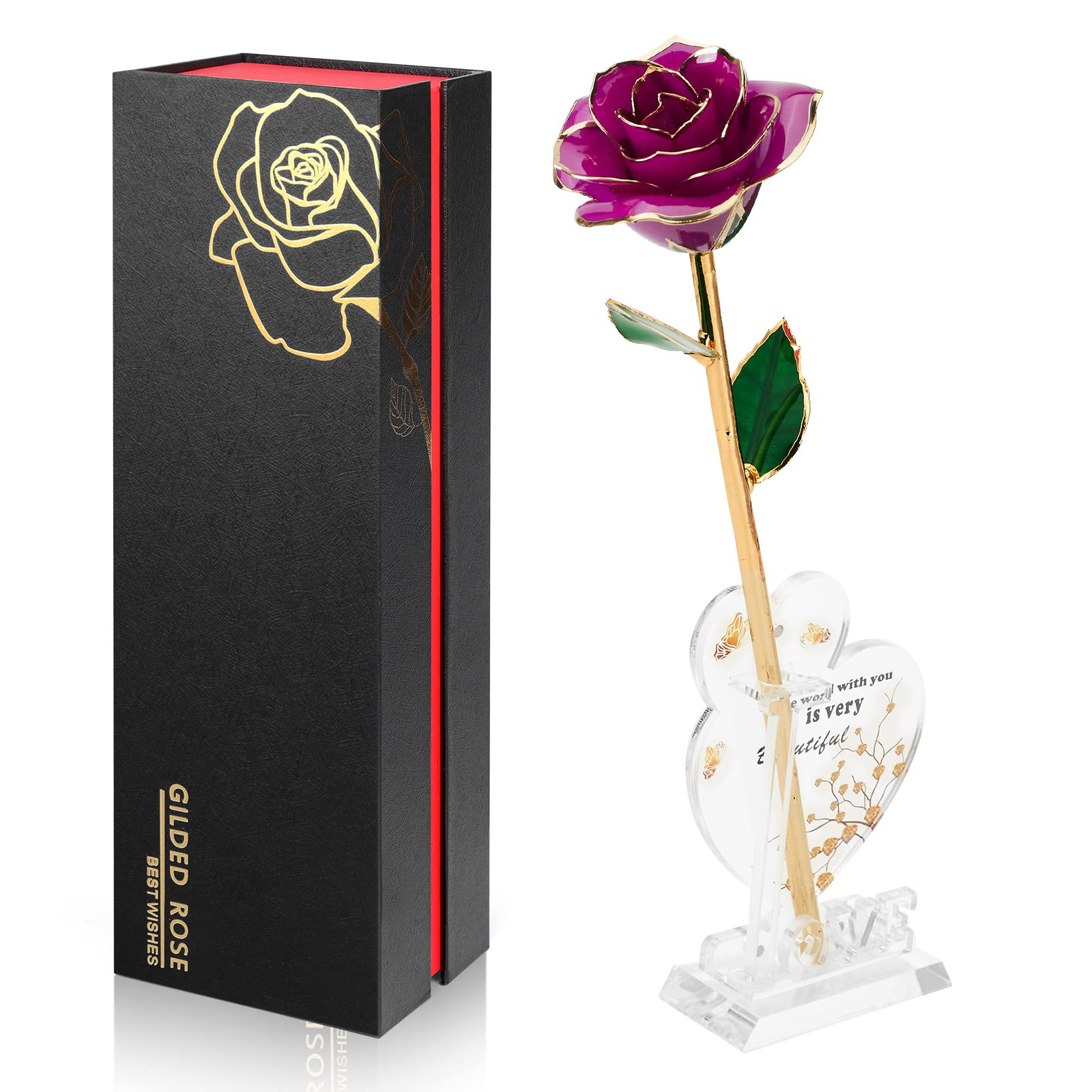 Ariceleo Gold Dipped Infinity Rose Last Forever Flower Decor, Birthday Gift for Women in Her Birthday Valentines Day Mothers Day, Resin Preserved Rose