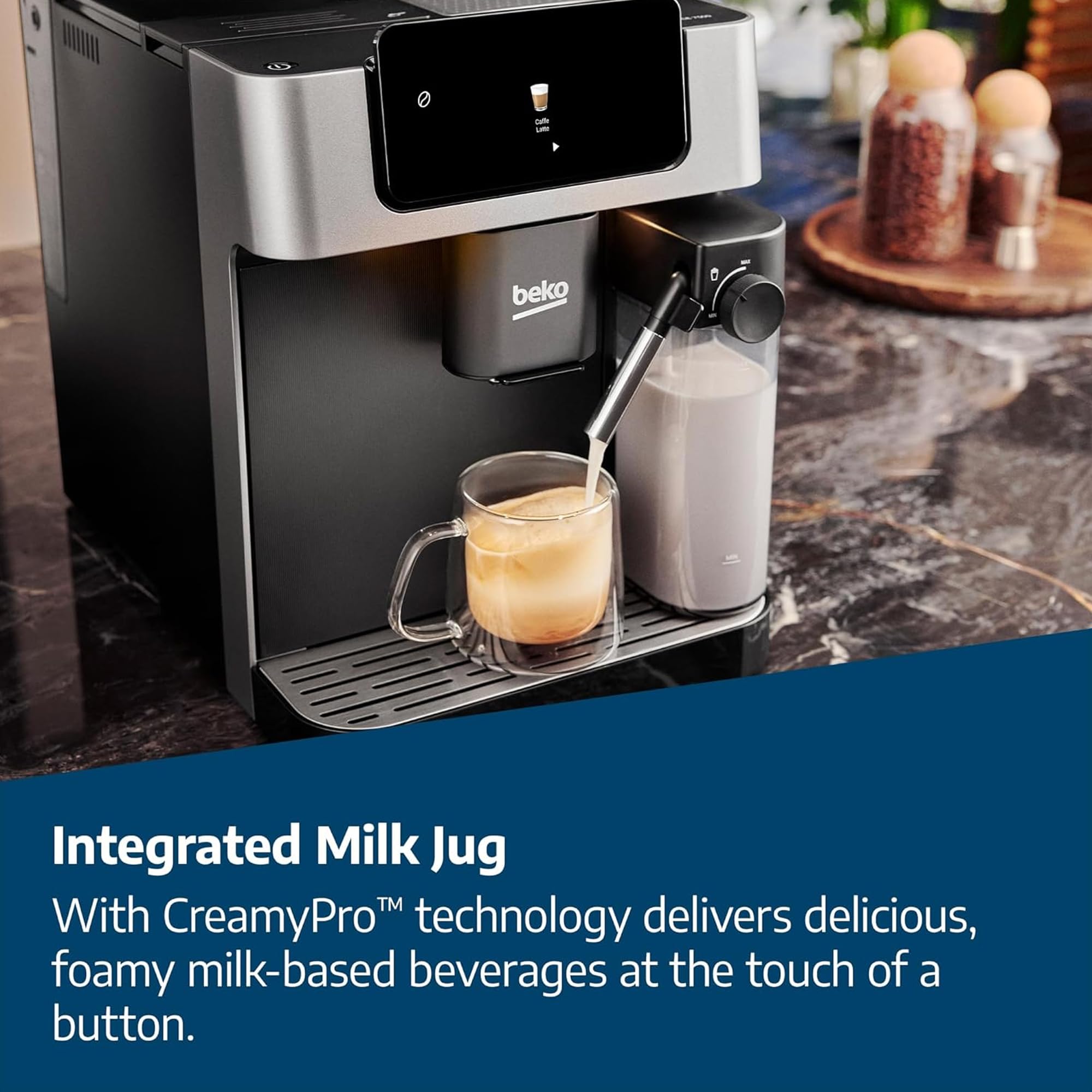 Beko Bean to Cup Coffee Espresso Machine CaffeExperto CEG7304X | Milk Jug | Colour Touch Screen Panel | 19 Bar Pressure, 2 Coffee Nozzles | Fully Automatic, Silver