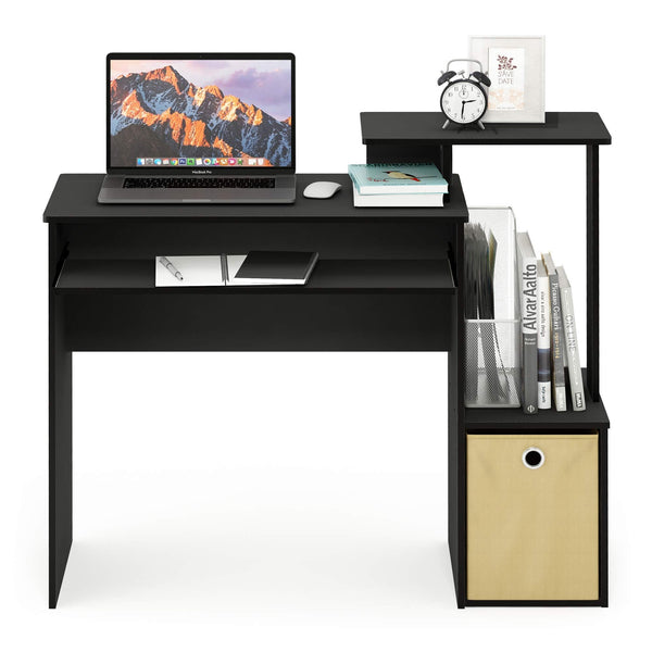 Furinno Econ Multipurpose Home Office Computer Writing Desk, Computer Desk, Study Desk, w/Bin, Black/Brown, 100.1 (W) x 86.6 (H) x 39.9 (D) cm