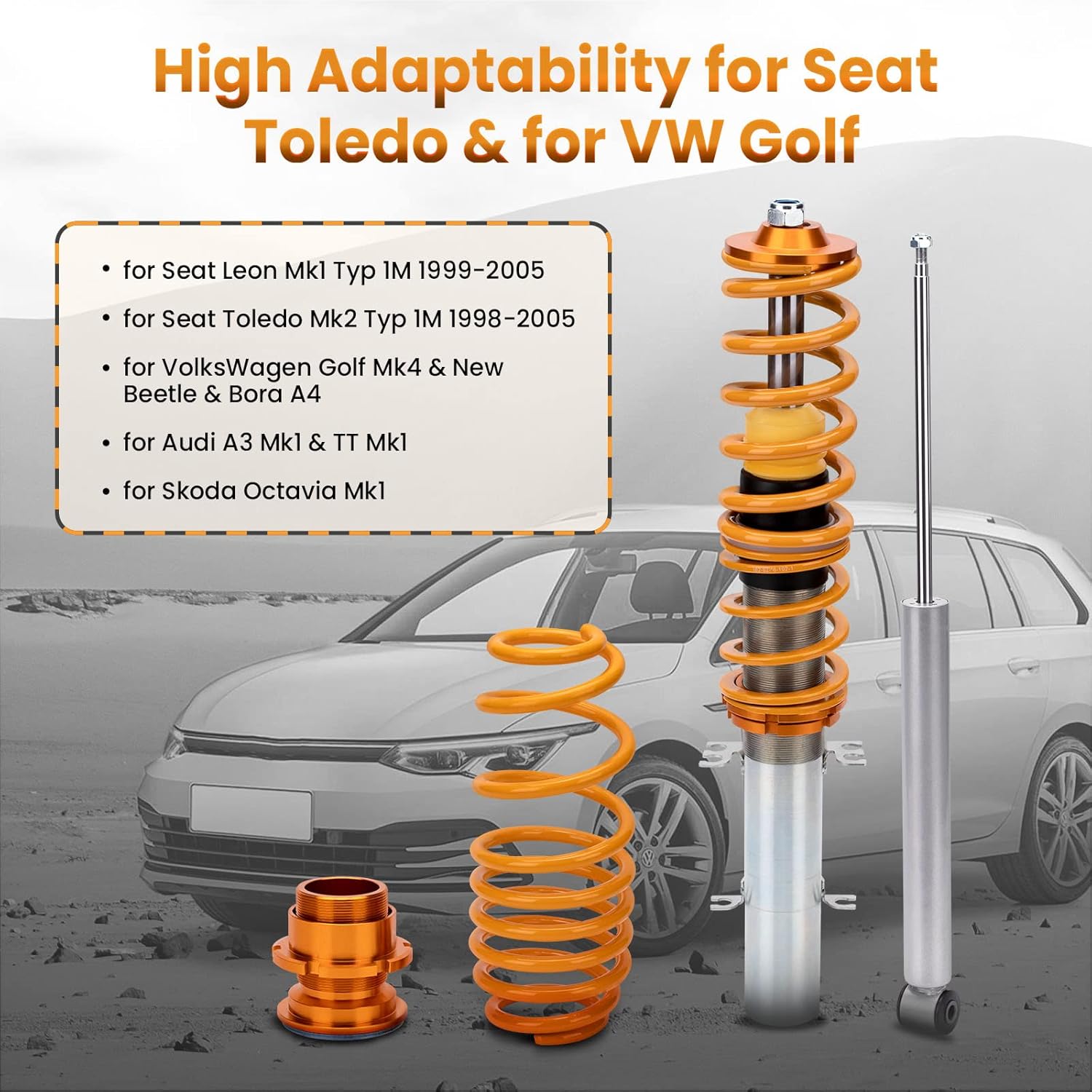 maXpeedingrods Coilovers Lowering Suspension Kits for VW for Golf4/for Seat Leon 1M1/ for VW New Beetle 9C1, 1C1 (Golden)