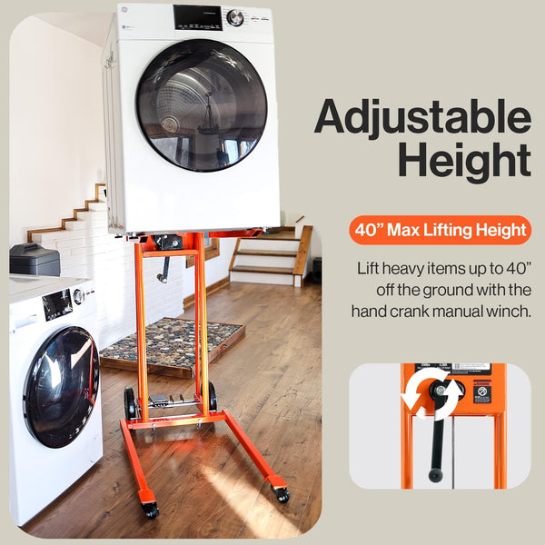 SuperHandy Hardware Lift Winch Stacker, Pallet Truck Cart, Lift Table, Fork Lift, Max Lift 150kg, 40" with 8" Wheels, Swivel Casters