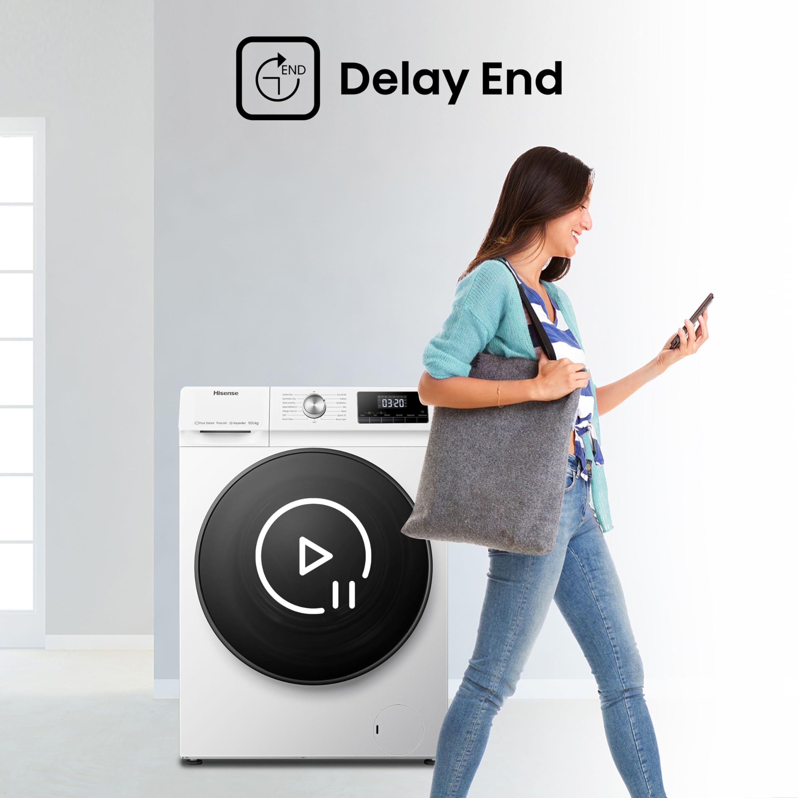 Hisense 3 Series WFQA9014EVJM Freestanding 9 KG Front Load Washing Durable Inverter Machine Steam Wash Quick Wash 15 Washing Programs 1400 RPM White- Energy Rating A