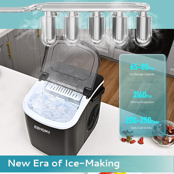 Ice Maker Machine Countertop Ice Cube Maker with Portable Handle, 9 Ice Cubes in 6 Mins, Self-Cleaning Compact Ice Maker 12 kg in 24 Hrs, with Ice Scoop and Basket for Home/Kitchen/Office/Bar