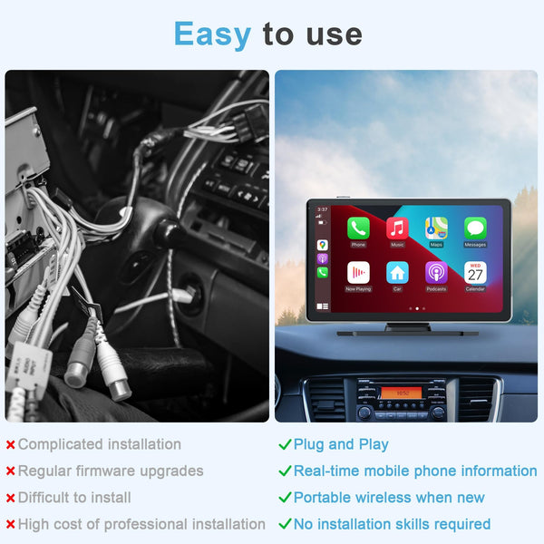 Car Stereo,9 Inch CarPlay Screen for Apple Car play & Android Auto,Portable Car Player Wireless Car Play Screen with Voice Control, Suitable for Most Vehicles (9 Inch +Camera)