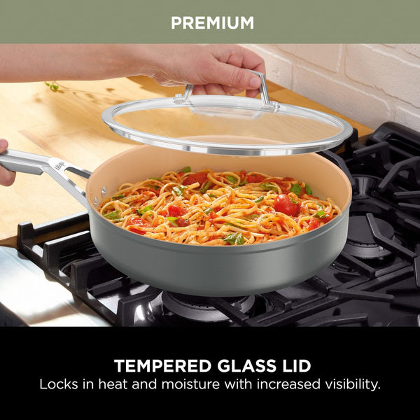 Ninja Extended Life 28cm Ceramic Frying Pan, Non-Stick (No PFAs, PFOAs, Lead or Cadmium), Induction Compatible, Stainless Steel Handle, Oven Safe to 285°C, Grey & Terracotta, CW90028EUUKDB