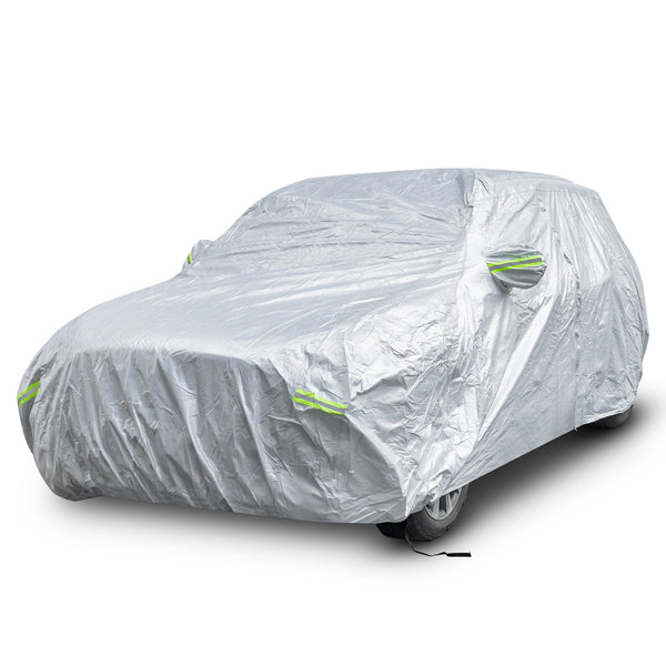 COSTWAY Car Cover Waterproof, Universal Full Car Cover with Zipper Door, Reflective Strips & Storage Bag, All Weather Windproof Snowproof UV Protection (Fit Sedan, Length Up to 190”(482cm))