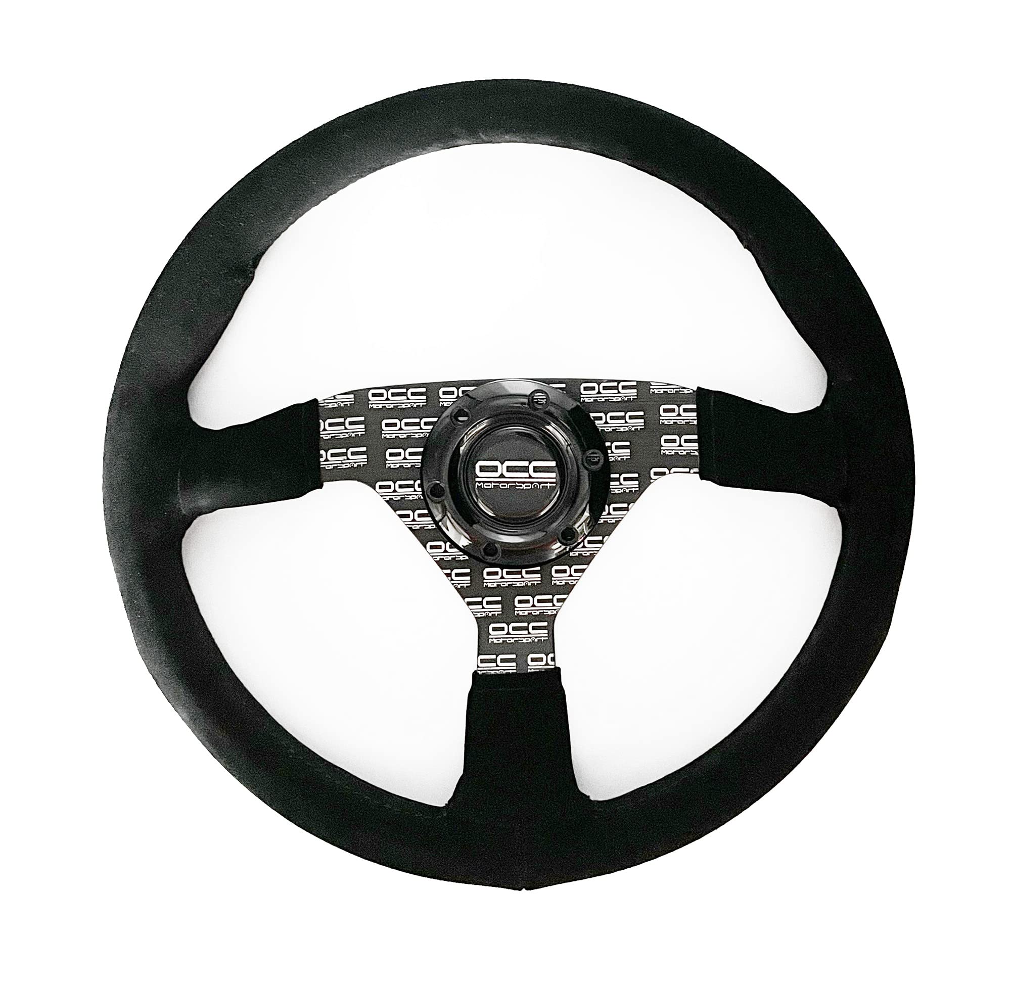 OCC MOTORSPORT OFFSET STEERING WHEEL CLASSIC MODEL PERFORATED LEATHER WITH BLACK ARMS - 90 MM FULL DISH WHEEL - 350MM (14 INCH)