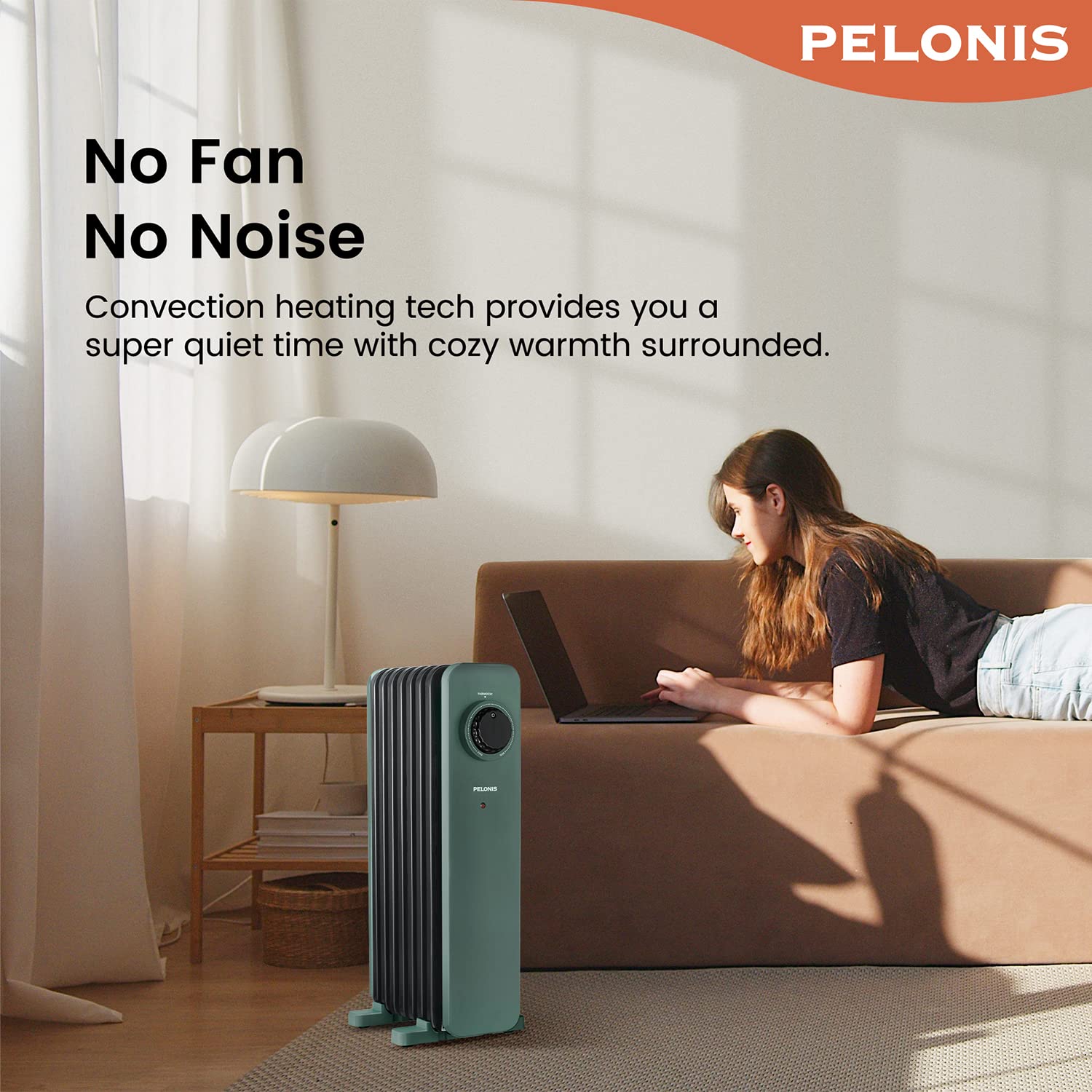PELONIS Electric Radiator with Adjustable Thermostat and 3 Heat Settings, Oil Filled Heater with Overheat Protection (2500W, Knob Control)