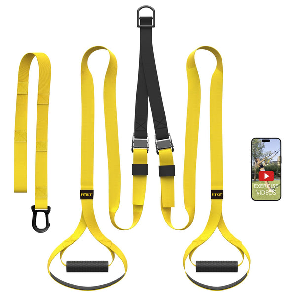 FITKIT Bodyweight Fitness Training Kit, Home Resistance Trainer Straps for Total Body Workouts (Yellow)