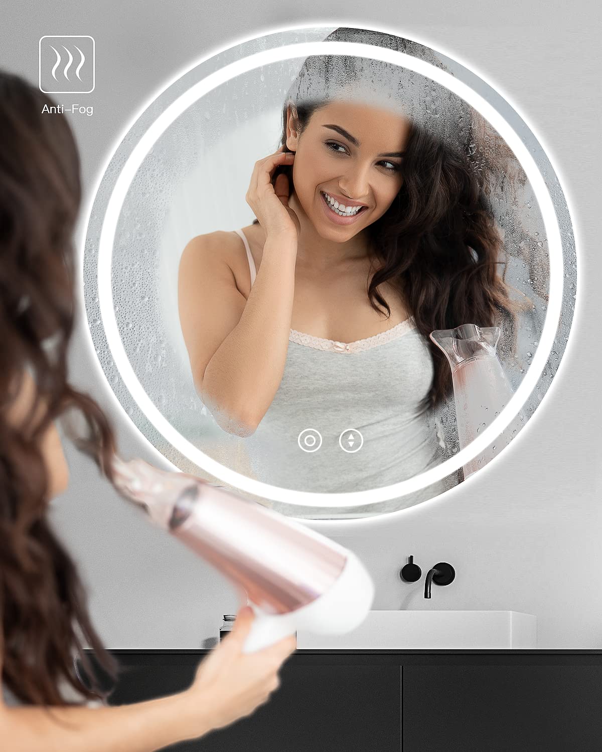 Dripex 500mm Round Bathroom Mirror with LED Light, Illuminated Circle Wall Mounted Vanity Makeup Mirror with Demister, Anti-fog, 3-Color Dimmable LED