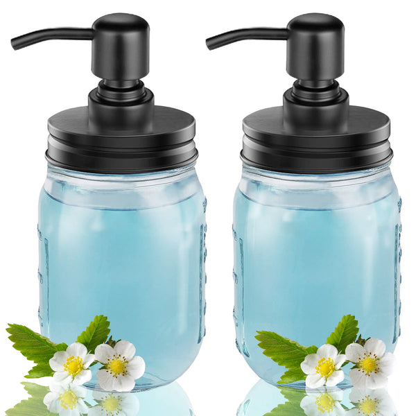 2-Pack Mason Jar Soap Dispenser - 16 oz Thick Clear Glass Soap Dispenser with Rust Proof Stainless Steel Pump and Lid for Liquid/Dish Soap/Lotion,
