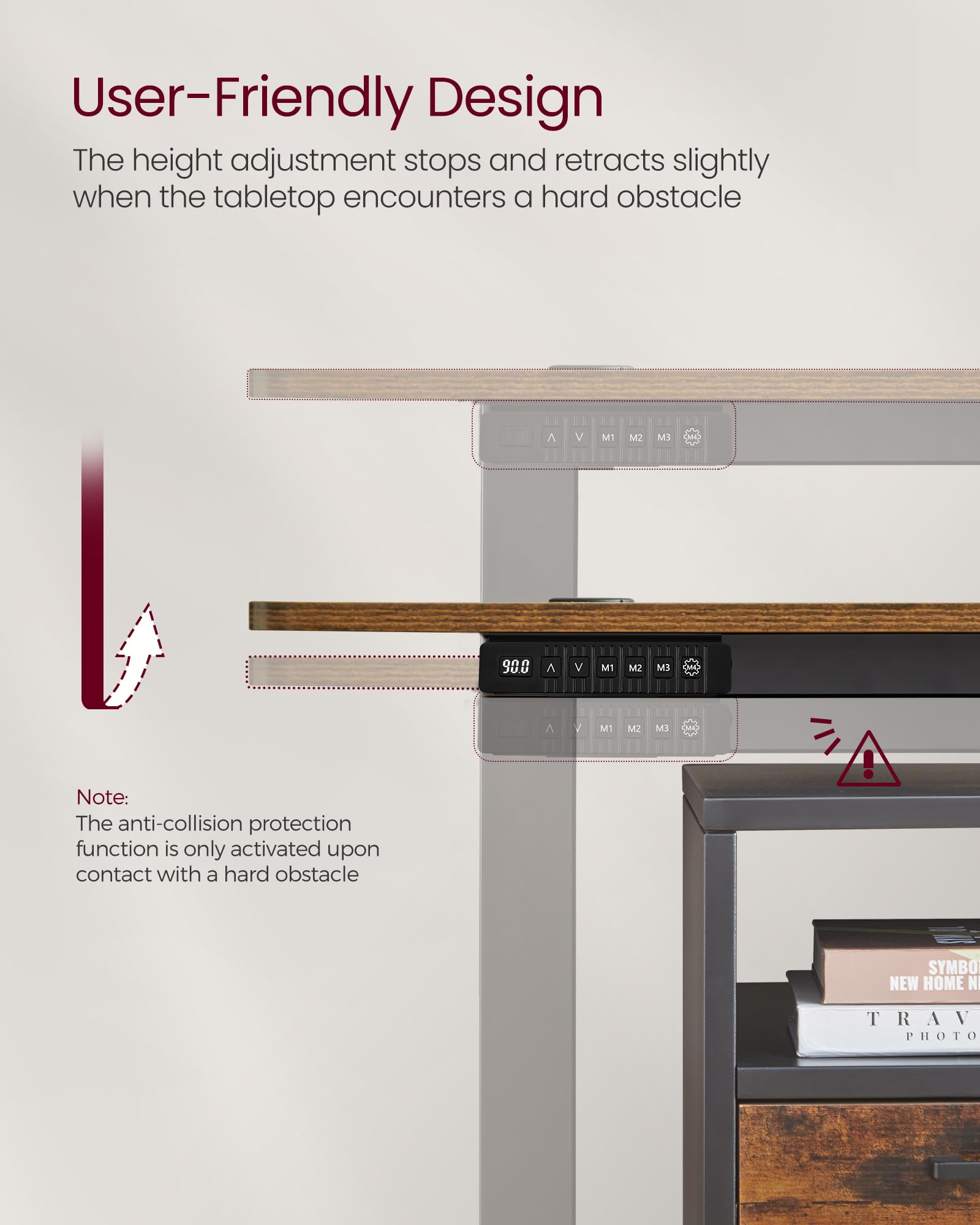 VASAGLE Electric Standing Desk, Height Adjustable Desk, 60 x 140 x (72-120) cm, 4 Memory Heights, Storage Pocket, for Home Office, Study, Rustic Brown and Ink Black LSD134K02