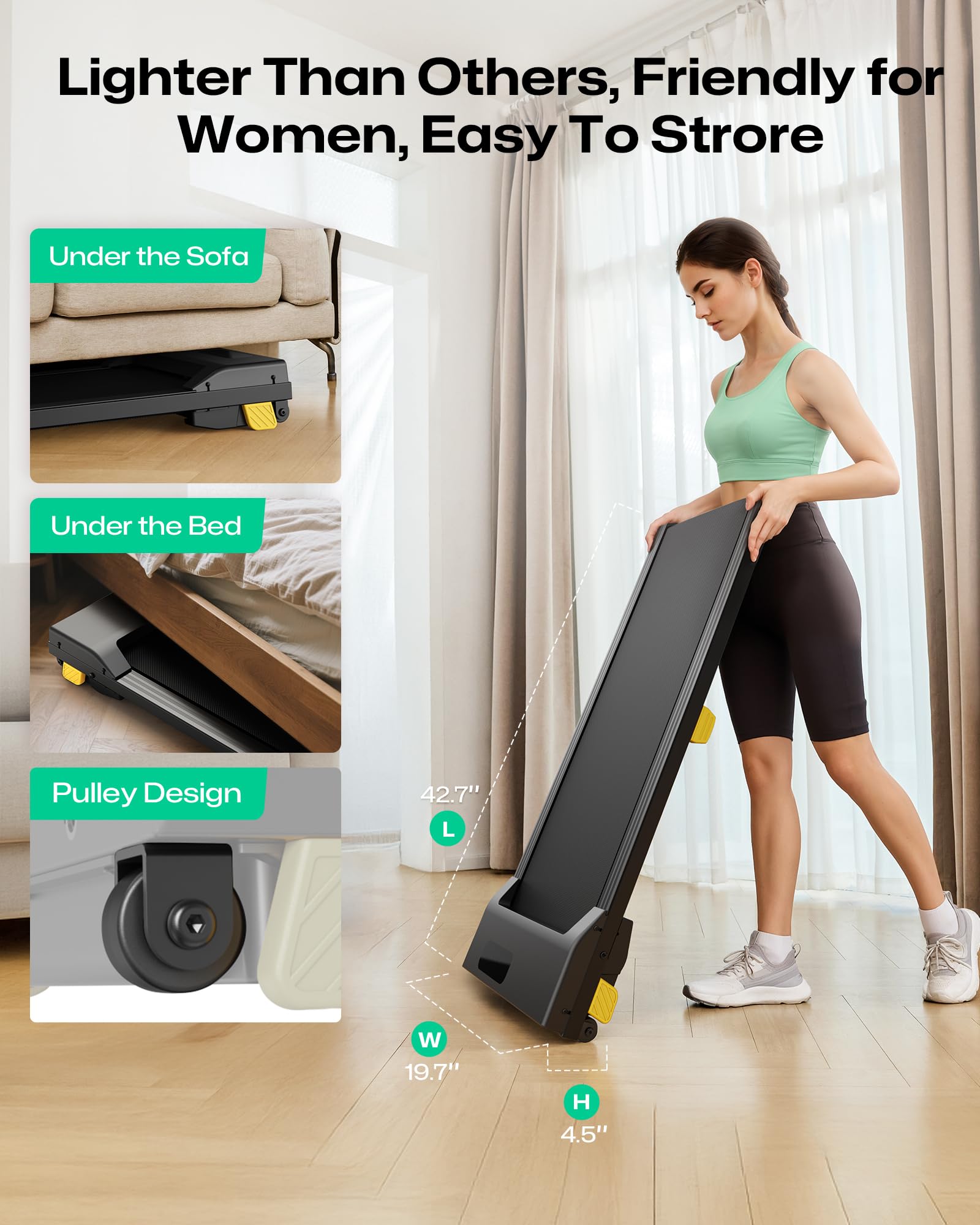 Walking Pad Compact Treadmills for Home, Under Desk Treadmill equipped with 38x90cm Walking Area, Walk Pads 1-6 km/h with Shock Absorption, Remote Control and LED Display, Quiet Motor