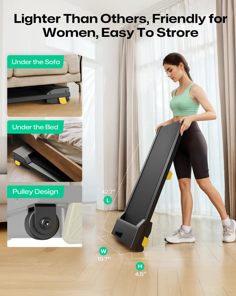 Walking Pad Compact Treadmills for Home, Under Desk Treadmill equipped with 38x90cm Walking Area, Walk Pads 1-6 km/h with Shock Absorption, Remote Control and LED Display, Quiet Motor