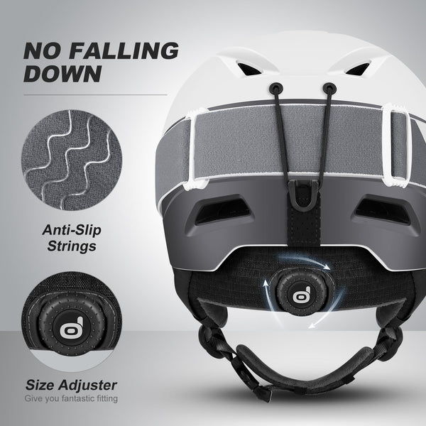 Odoland Snow Ski Helmet with Goggles Set - Adjustable Sport Helmet with Protective Glasses for Men and Women- Windproof Adult and Youth Skiing Gear