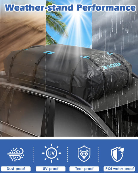 Zacro Car Roof Bag 425 Litres 15 Cubic Feet Cargo Bag, Foldable and Waterproof Car Top Carrier, Straps for Any Car with Roof Rack or No Rails