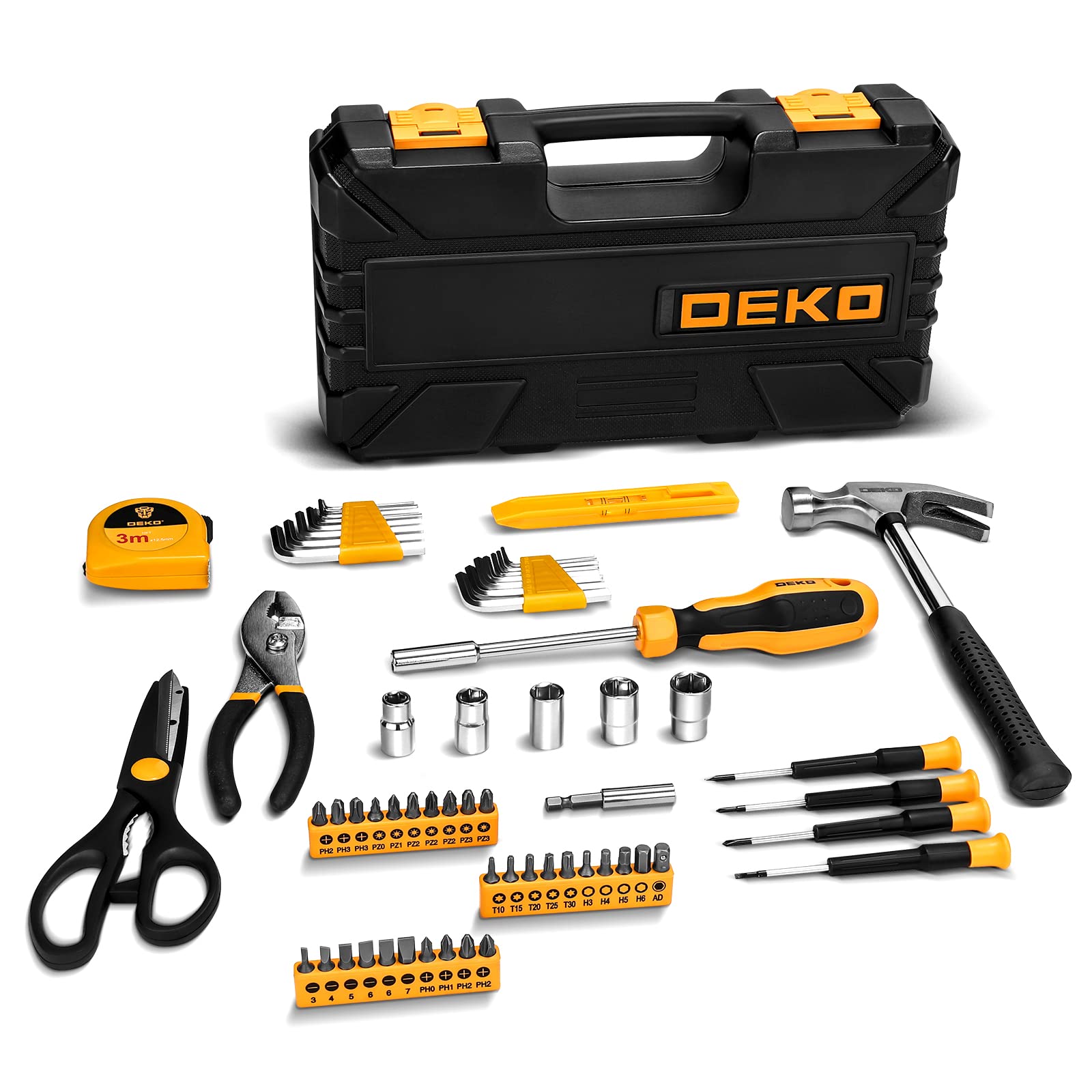 DEKO Tool Kit Set Box 62 Piece Home Repair DIY Tools Basic Hand Toolbox Sets for Home