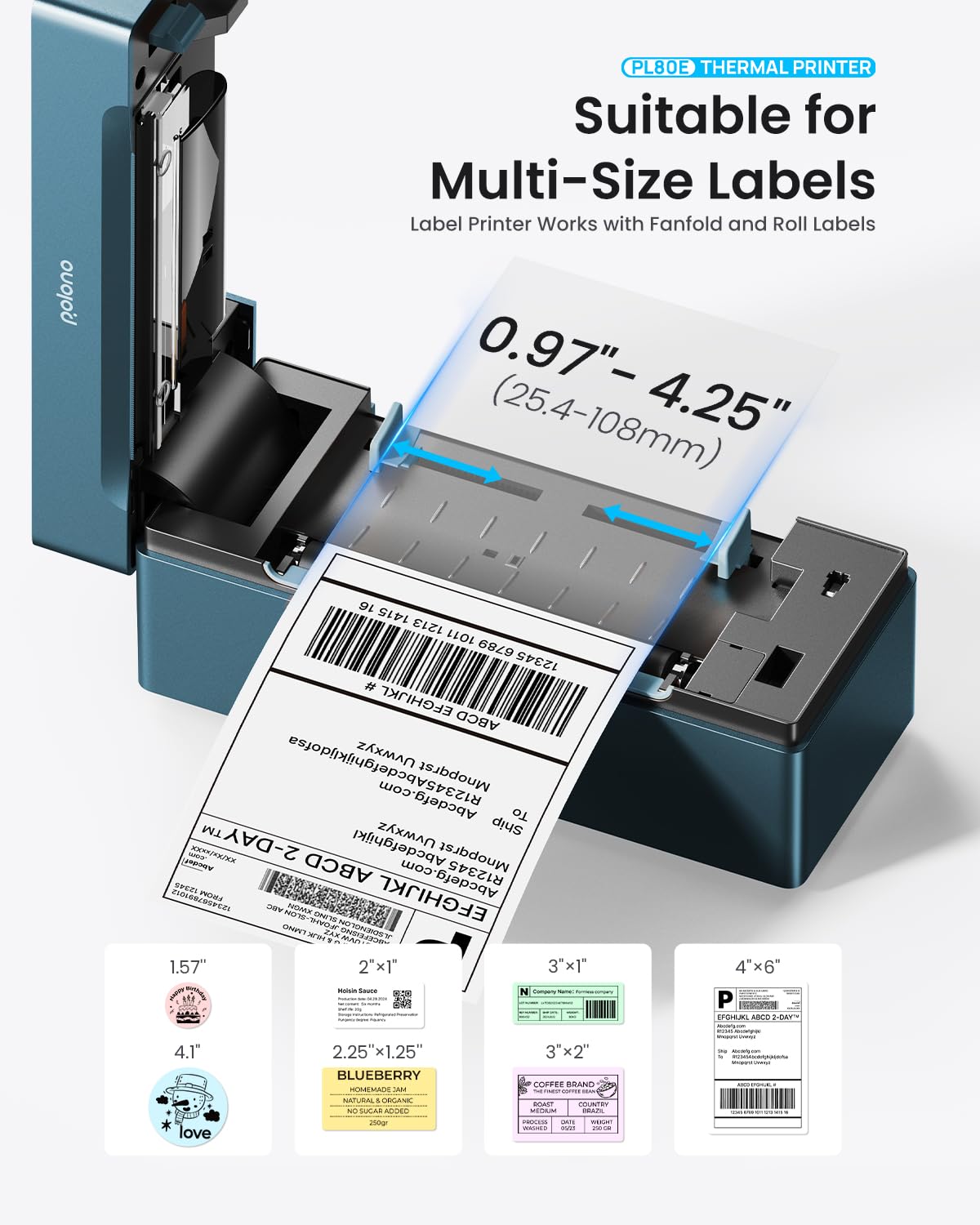 POLONO Bluetooth Thermal Shipping Label Printer, Wireless 4x6 Shipping Label Printer for Small Business, Support iOS, Android, Windows and Mac, Compatible with Amazon, Ebay, Shopify, Etsy, USPS (Grey)