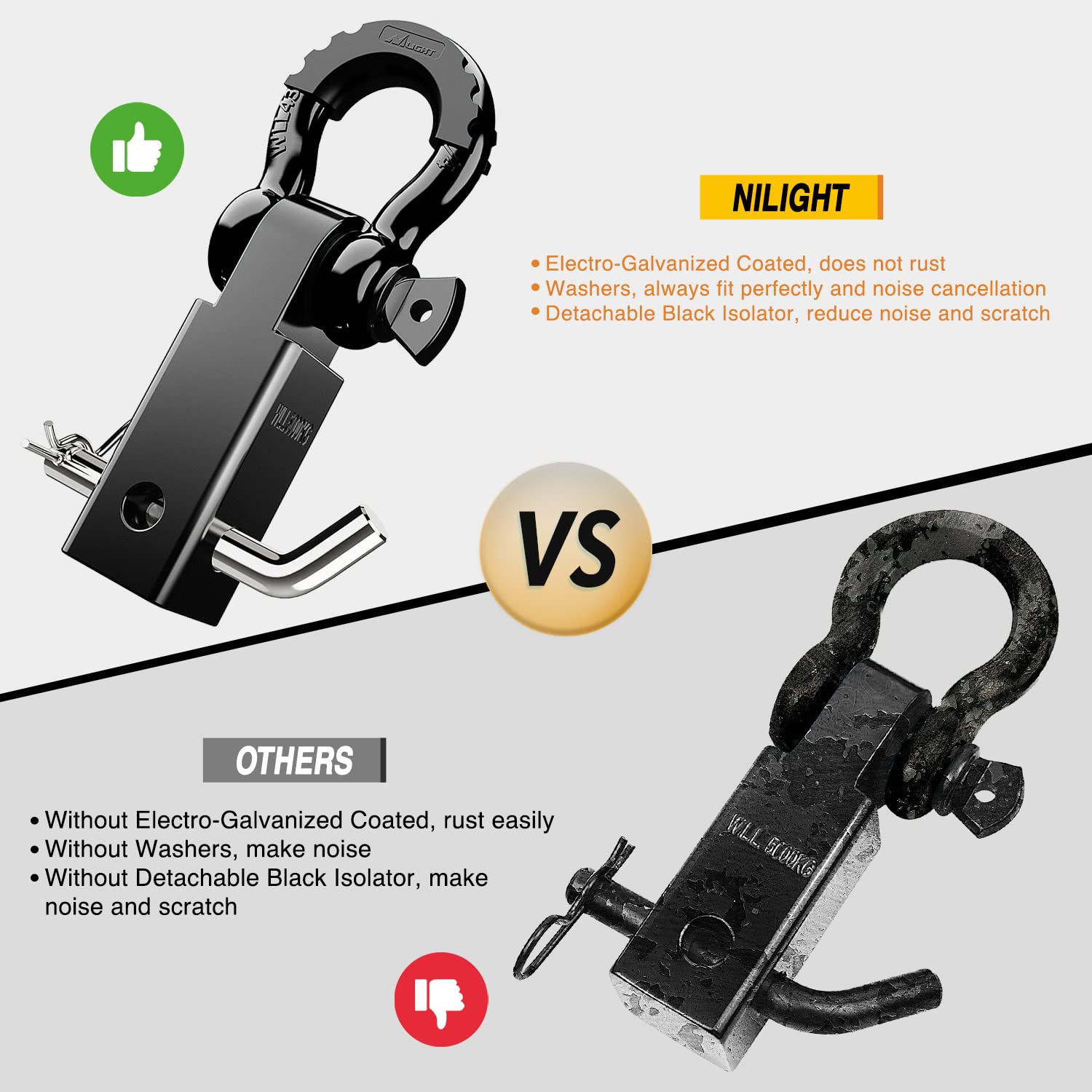 Nilight Shackle Hitch Receiver 2Inch 45000 LBs Breaking Strength 3/4" D Ring Shackle w/Trailer Hitch Pin Heavy Duty Solid Recovery Towing Kit for Trucks Jeeps Off Road,2 Years Warranty