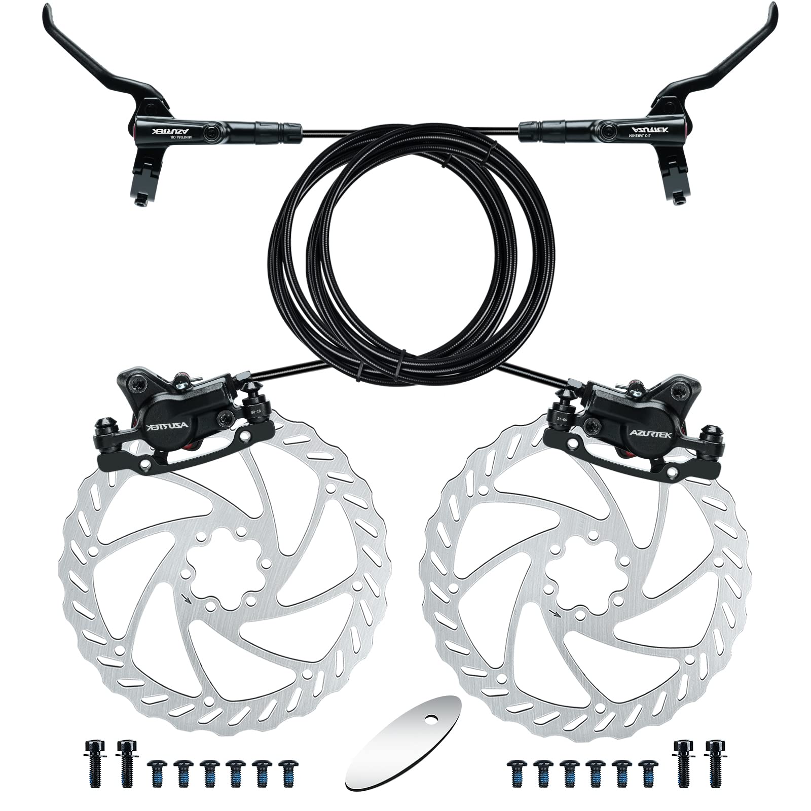 RUJOI Bike Disc Brake Kit, Hydraulic Disc Brake Set with Aluminum Oil Pressure Caliper and Full Aluminum Alloy Bicycle Brake Lever, 2 pcs 160mm Rotor,