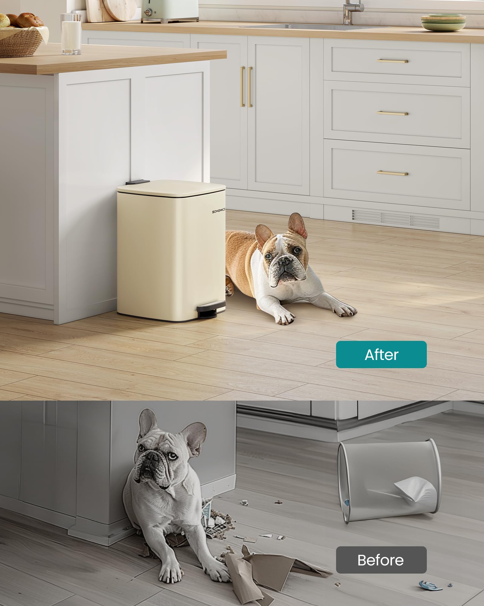 SONGMICS Kitchen Bin, 8-Gallon (30 L) Trash Bin, Steel Pedal Bin, with Inner Bucket, Soft Close and Stays Open, Metallic Silver LTB593E01