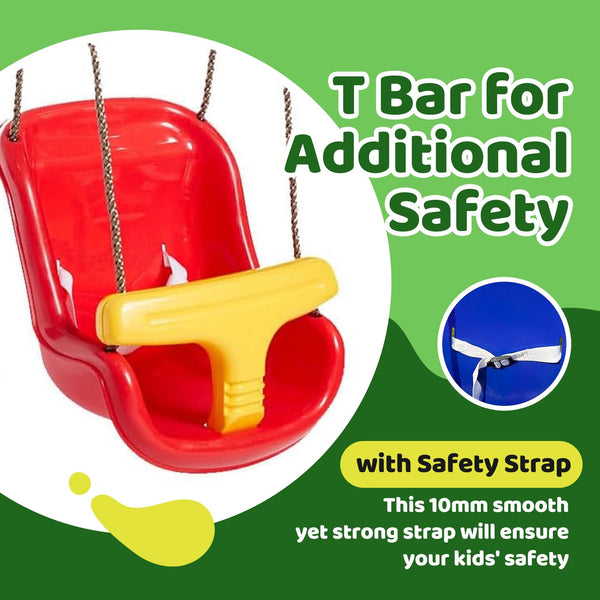 Children Deluxe High Back Baby Toddler swing seat perfect for Garden swings and Climbing Frames (Green with Yellow T-Bar)