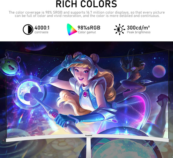 Gawfolk 34 Inch Ultrawide Curved 144Hz Gaming Computer Monitor 1500R PC Screen 21:9 UWQHD (3440x1440),Adaptive Sync,178° Viewing Angle,Display Port、HDMI 2.0, VESA75x75MM-Black