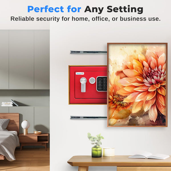 Pyle Home Safe Box Locker, Small Money Safe, Mini Fireproof Safes, Wall & Floor Steel Vault, Electronic Digital Keypad, 2 Keys, 23.1 × 17 × 17cm, Secure for Cash, Guns, Jewelry & More - Red