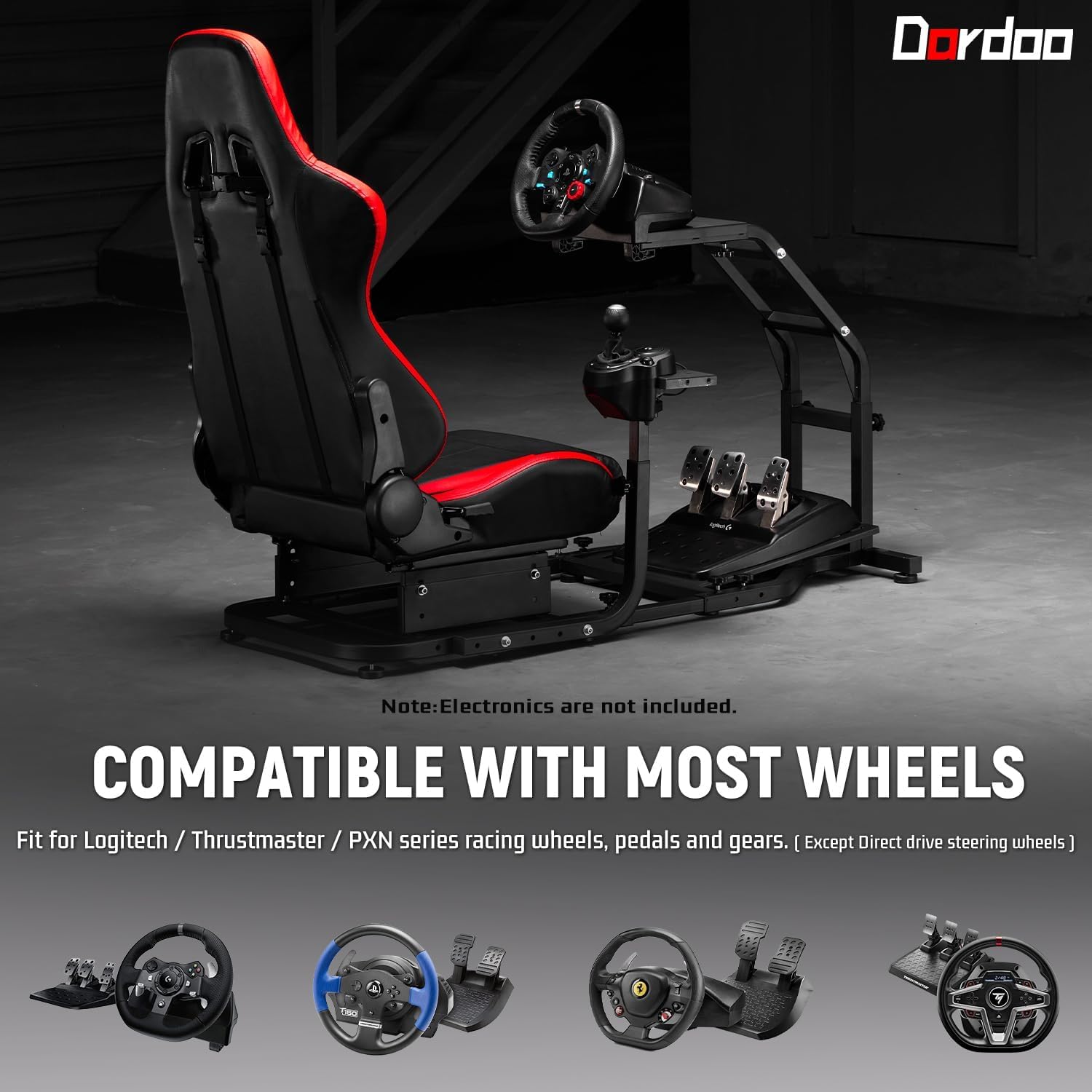Dardoo Adjustable Gaming Racing Simulator Cockpit with Red Seat Fits for Logitech G29 G920 G923,Thrustmaster T300,Steering Wheel Stand, Not Including Steering Wheel, Pedal and Handbrake