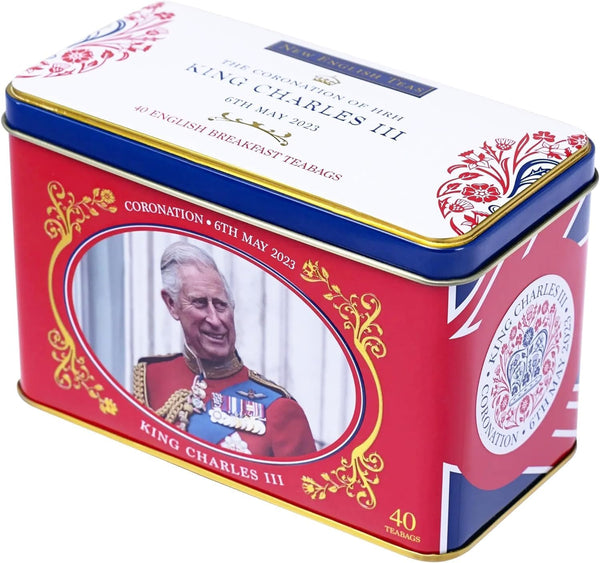 New English Teas The Coronation of HRH King Charles III Tea Tin with 40 English Breakfast Teabags