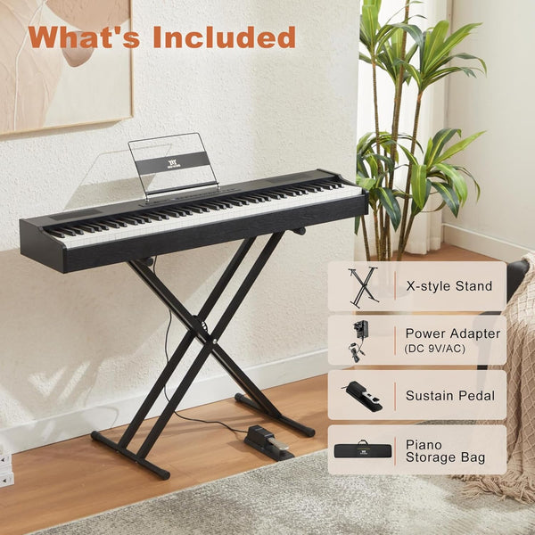 MUSTAR Digital Piano 88 Weighted Keys Hammer Action, Full Size 88 Key Piano Keyboard Weighted, Electric Keyboard Piano with Bluetooth Connection, Portable Case, Sustain Pedal, White
