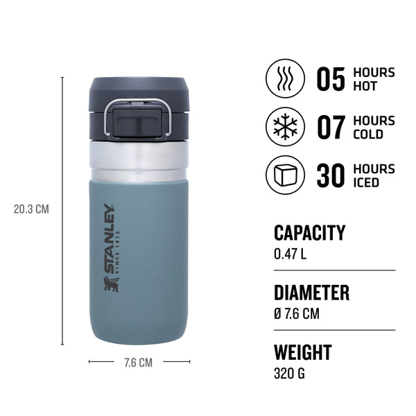 STANLEY Quick Flip Stainless Steel Water Bottle 0.47L - Keeps Cold For 7 Hours - Leakproof - BPA-Free Thermal Flask - Dishwasher Safe - Cup Holder Compatible