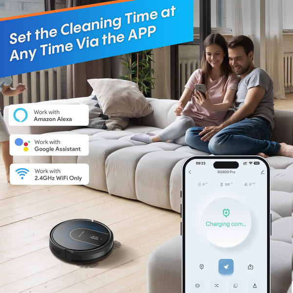 Robot Vacuum Cleaner with Mop, 4-in-1 Robotic Vacuums, 5000Pa Ultra Strong Suction, Long Running Time, Timing Function, App/WiFi for Pet Hair Hard Floor and Carpet(Striped Blue)