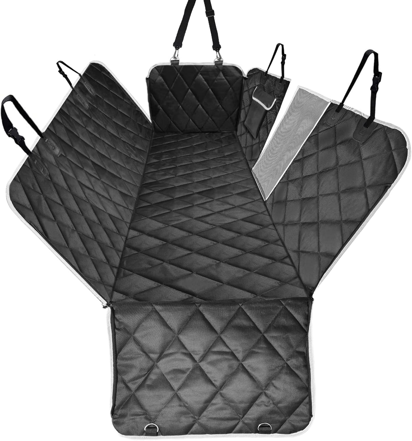 VSPETCC Dog Car Seat Cover,100% Waterproof with Mesh Window And Storage Pocket,Durable Scratchproof Nonslip Dog Hammock with Universal Size Fits for Cars/Trucks/SUV