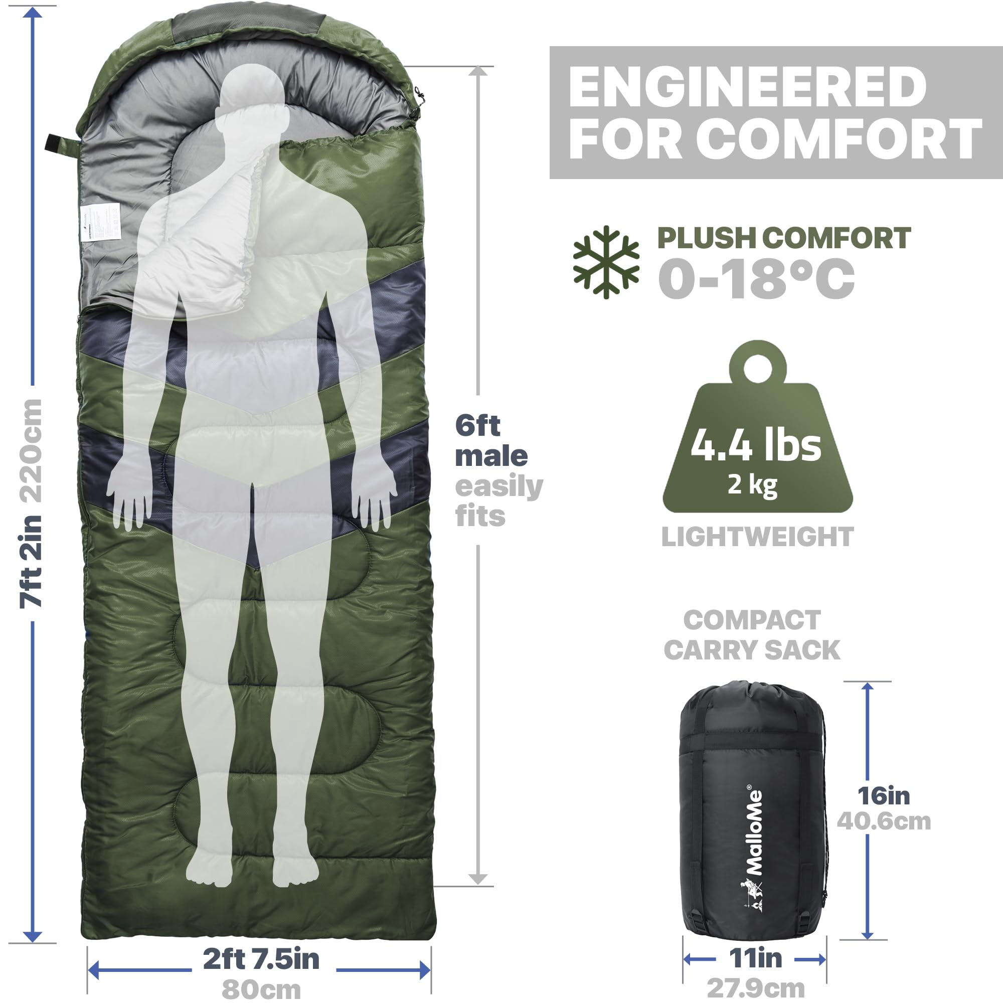 MalloMe Sleeping Bags for Adults & Kids Sleeping Bag 3-4 Season - Ultralight Backpacking Sleeping Bag Cold Weather & Warm, Lightweight Compact, Single Adult Girls Boys Winter Sleep Camping Accessories