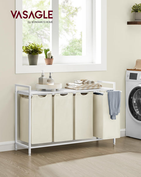 VASAGLE Laundry Basket, Laundry Hamper, Pull-Out and Removable Liner Bag, Shelf, Metal Frame, 65 L, 50 x 33 x 72 cm, Ink Black and Rustic Brown BLH101B01