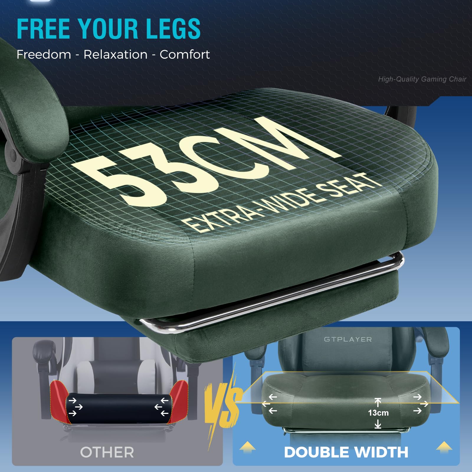 GTPLAYER Fabric Gaming Chair, Ergonomic Computer Chair with Footrest and Lumbar Support Height Adjustable Home Office with 360°-Swivel Seat and Headrest