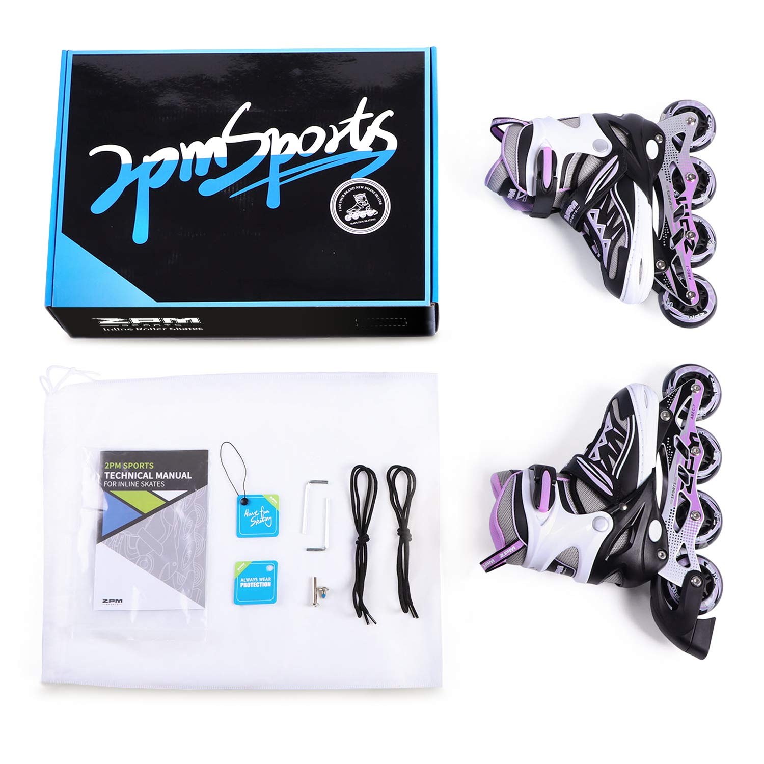 2pm Sports Adjustable Inline Skates, Stylish Design Beginner Roller Skates for Boys and Girls