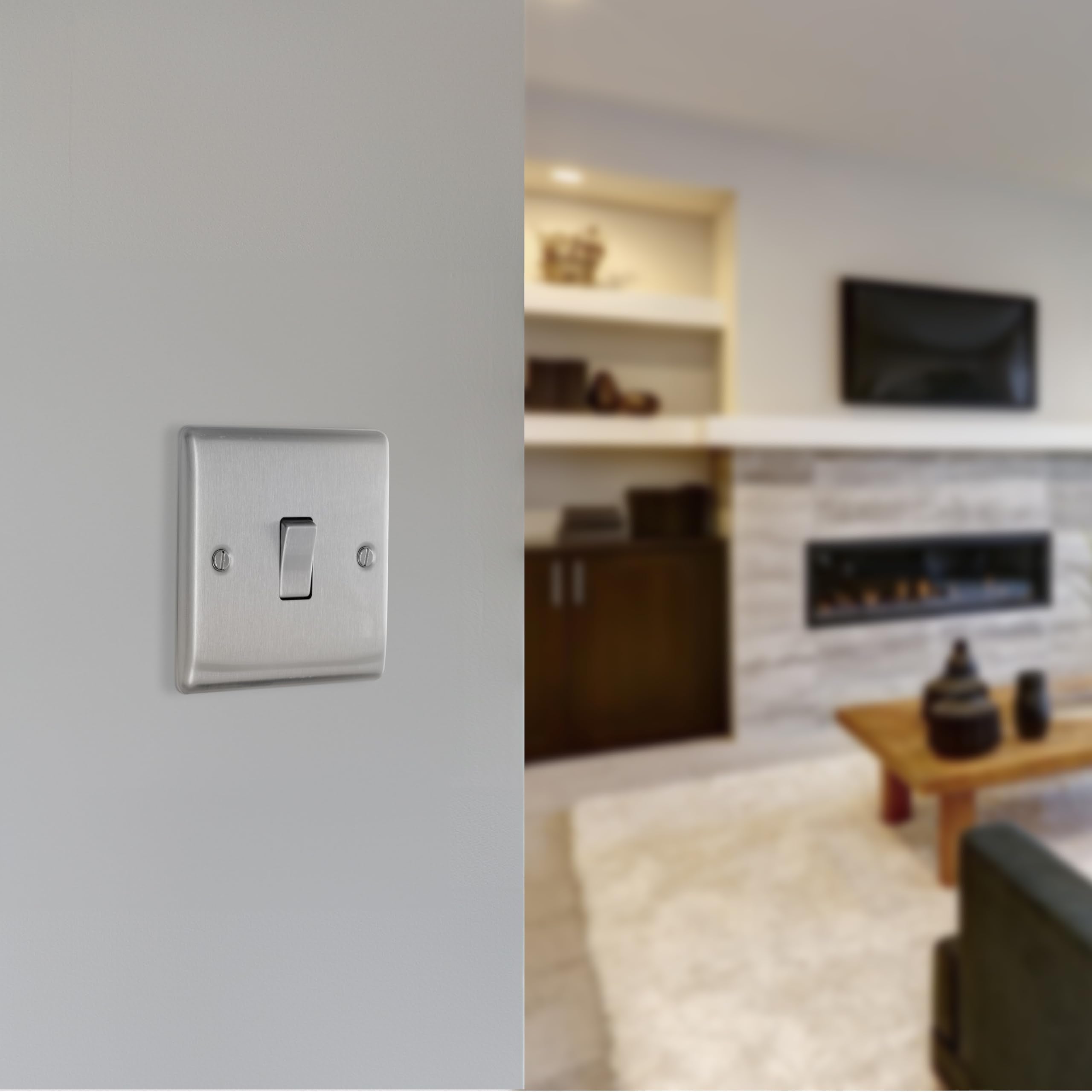 BG Electrical Cooker Switch with Socket and LED, Cooker Control Unit, Control Socket, Double Pole, Raised Profile, Round Edges, Nexus Metal, Brushed Steel, Grey Inserts, 45A, NBS70G