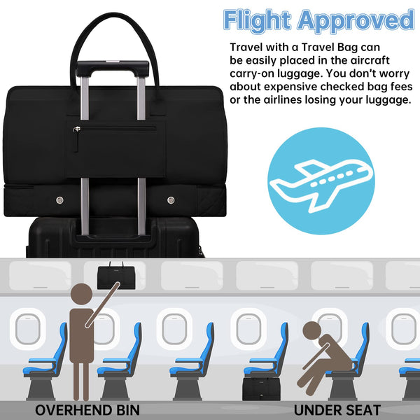 ETRONIK Weekend Overnight Bag for Women, Large Travel Duffle Bag with Shoe Compartment & Wet Pocket, Carry On Tote Bags Gym Duffel Bag with Toiletry Bags for Hospital 3 Pcs Set, Black