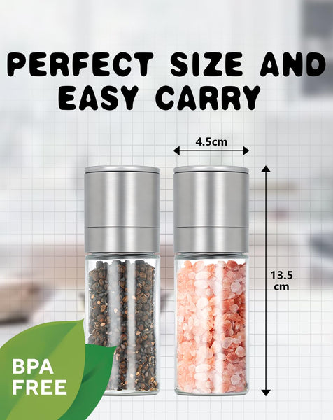 Salt and Pepper Grinder Set, Adjustable Coarseness Salt Shakers, Premium Ceramic Glass Body Salt and Pepper Mills [Without Spice Content]
