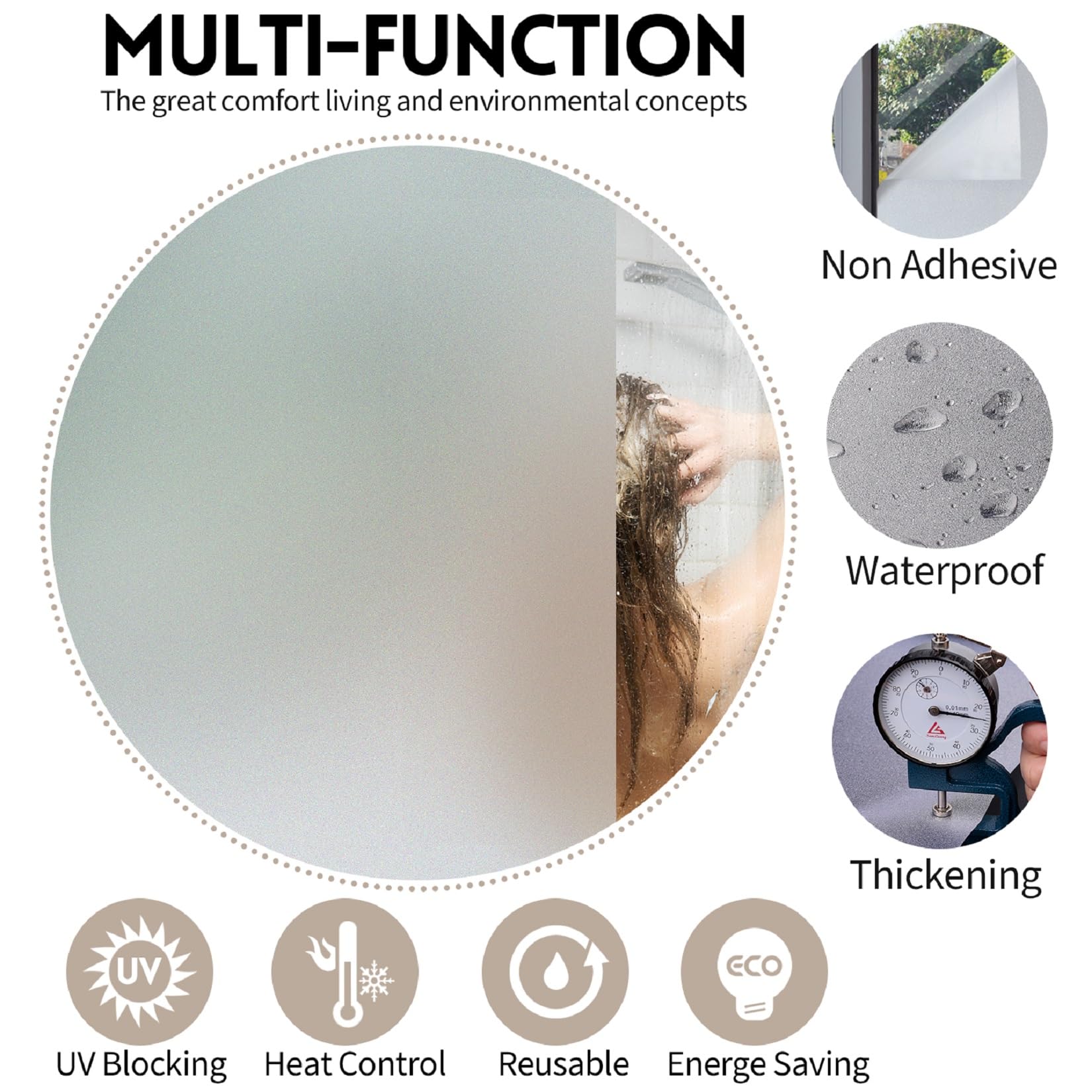 KESPEN Frosted Window Film Privacy, Total Privacy Film For Glass Windows, No Glue Anti UV Static Cling Heat Blocking Film, 75 X 400 cm