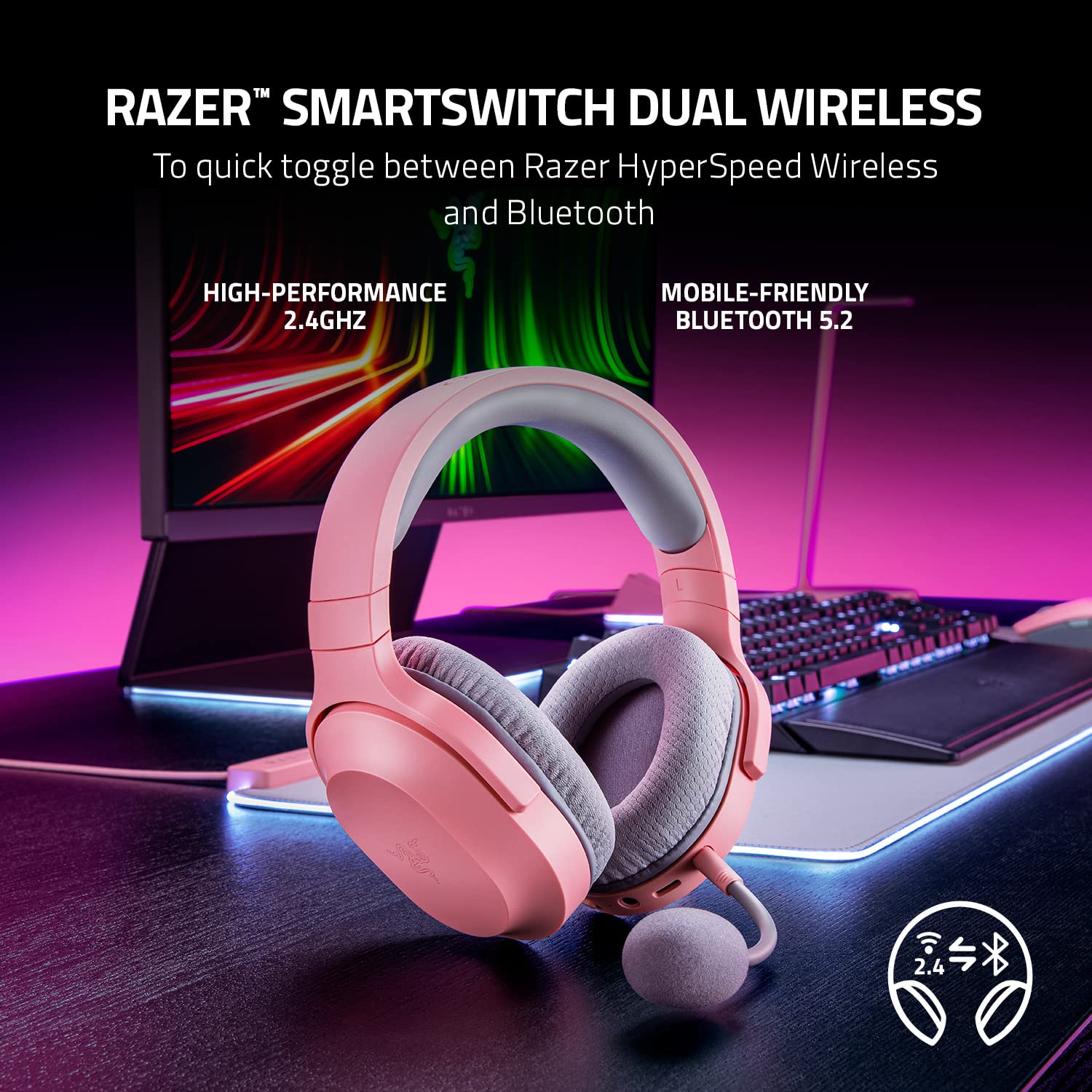 Razer Barracuda X - Wireless Multi-platform Gaming and Mobile Headset (SmartSwitch Dual Wireless, Ergonomic Design, TriForce 40 mm, Cardioid Mic, On-Headset Controls, 50h Battery USB-C) Black