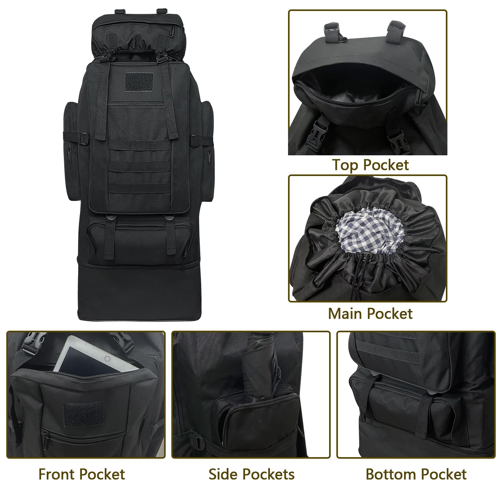 Wesoke 80L 100 liters Camping Hiking Backpack for Men, Extra Large Survival Hunting Backpack, Waterproof Big Molle Military Tactical Rucksack, Oversized Outdoor Sport Travel Daypack