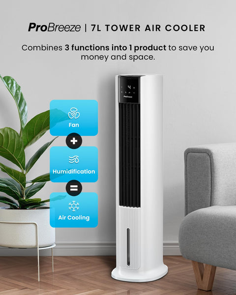 Pro Breeze 4-in-1 Air Cooler with 10 Litre Capacity, Remote Control, 3 Fan Speeds & LED Display. Powerful Evaporative Air Cooler with Built-in 7.5 Hour Timer & Automatic Oscillation for Home & Office