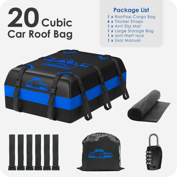 BOYUJK Roof Bag 20 Cubic/566 L, Waterproof Car Roof Bag no Rack Needed, Car Roof Box with Anti-Slip Mat and 6 Heavy-Duty Straps, Folding Soft Roof Bag for Cars with/Without Rack（ Orange 566L ）