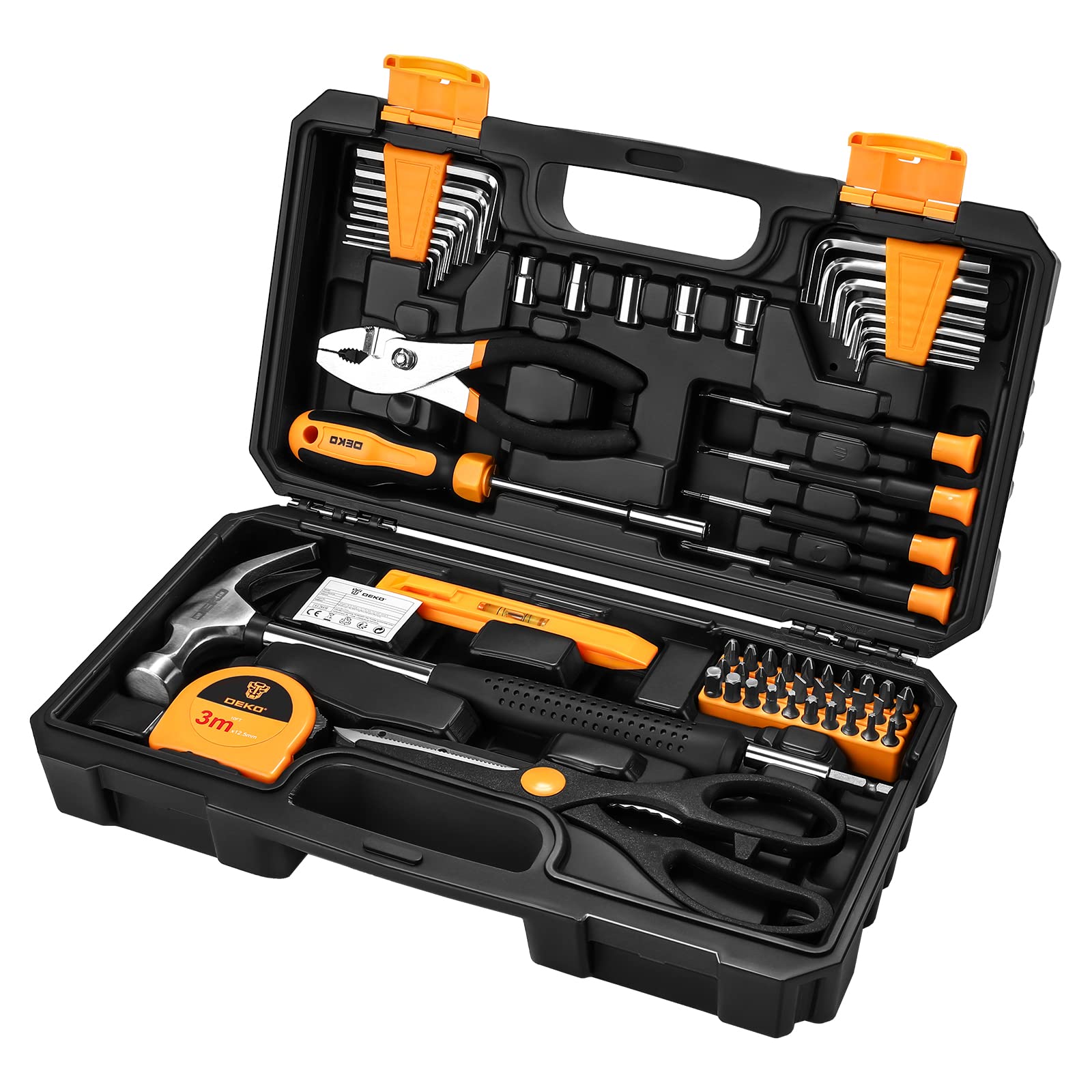 DEKO Tool Kit Set Box 62 Piece Home Repair DIY Tools Basic Hand Toolbox Sets for Home