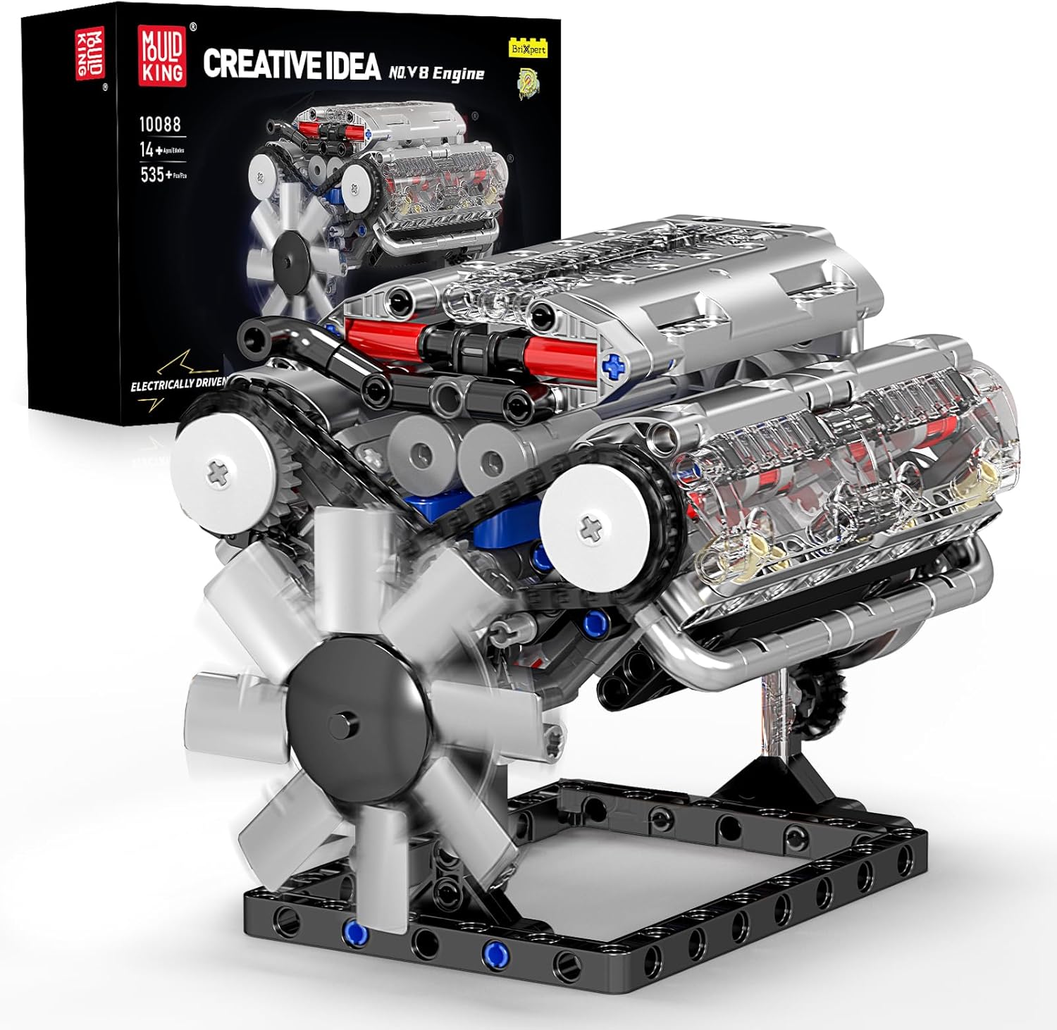 Mould King 10088 V8 Engine Building Kit - Build Your Own V8 Engine Toy, 8-Cylinder Petrol Car Engine Replica Model Building Kit for Kids/Teens 10+ Years (535 Pcs)