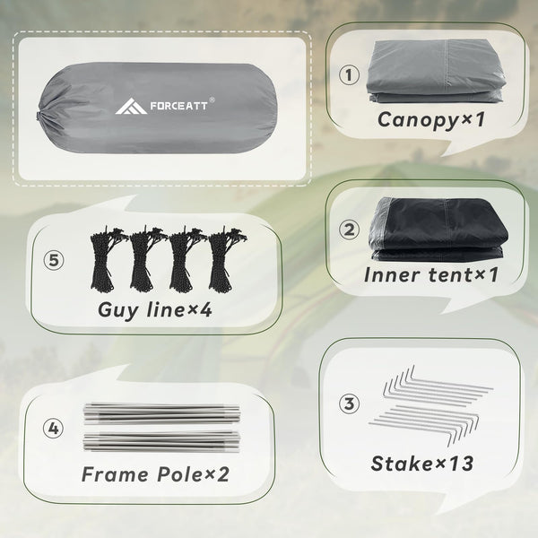 Forceatt Tent, 2-4 Man Tent for Camping, Easy Setup Lightweight Two Doors PU3000mm Waterproof Dome Tent, Windproof Instant Outdoor Tent Suitable for Traveling, Beach, Camping, Hiking, Mountaineering