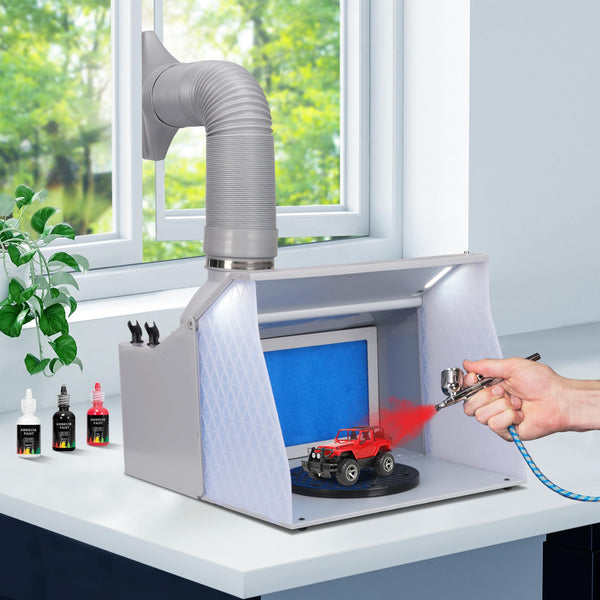 VIVOHOME Dual Fans Airbrush Paint Spray Booth with 4 LED Lights Turn Table and Filter Hose, Portable Airbrush Booth for Painting Model Craft